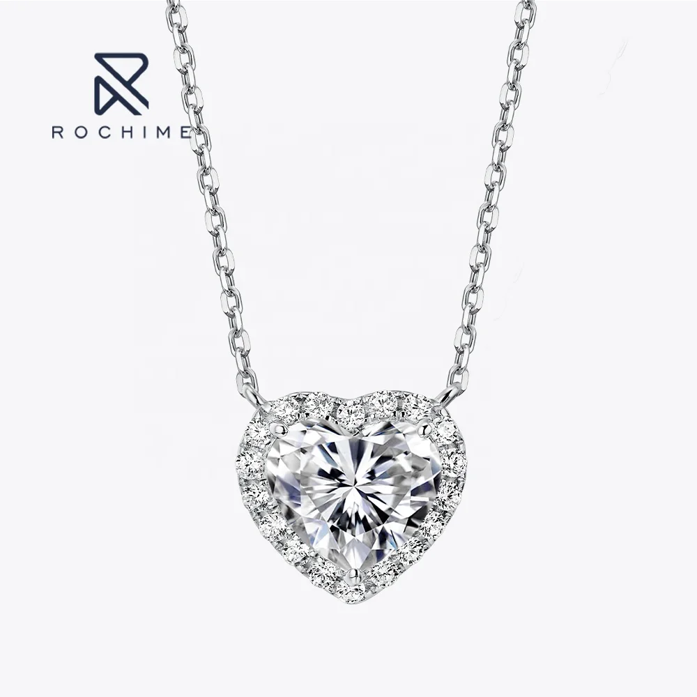 Rochime halo sweet pendant heart necklace  s925 silver gold plated 5a zircon jewelry for women