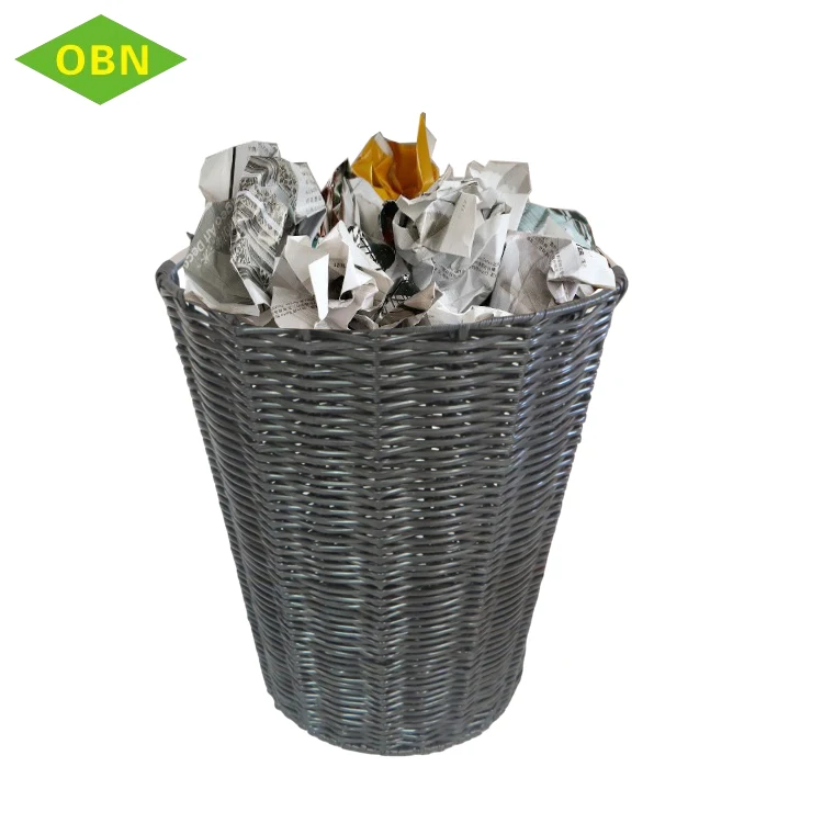 Multiuse sundries storage handled stackable cheap round black hotel cheap PP rattan woven waste basket