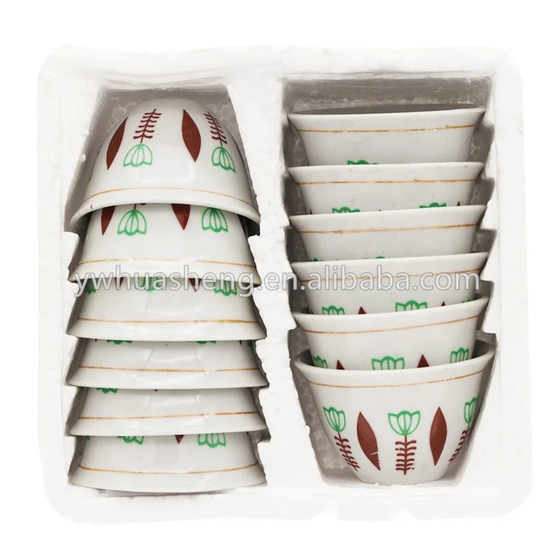 Manufacture Sell Middle-East Saudi Arabic Traditional Ethiopian Classic Ceramic Cawa Cups Porcelain Coffee Cup Set 3 Color