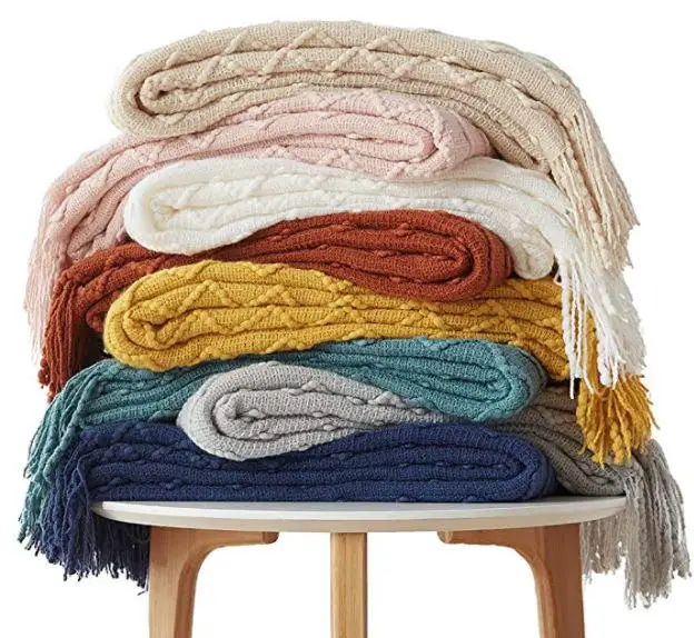 Custom Luxury Soft Textured Knit Blanket Decorative Throw Blankets Lightweight Knitted Blanket