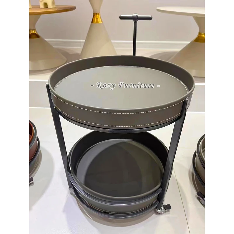 Light Luxury Stainless Steel Frame Leather PU Top Small Size Coffee Table