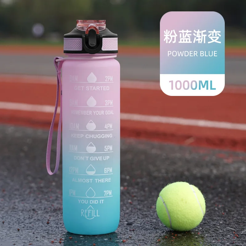1L 32 oz Straw Strainer Filter Gym Fitness Sports BPA Free Tritan Motivational Water Bottle With Time Marker