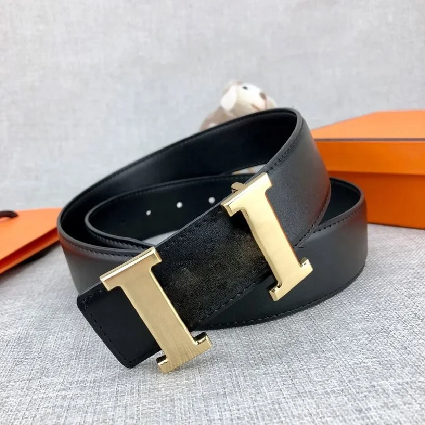 Custom Genuine Leather Designer Belts Famous Brand Letter Lychee Leather Belt Classic Fashion Business Casual Belt  Metal Buckle