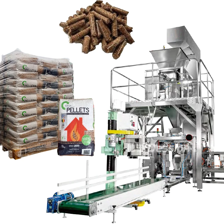 In Stock Automatic 15KG 25KG 50KG Wooden Pellet Bag Packing Machine Wooden Sawdust Charcoal Pouch Filling Packing Machine