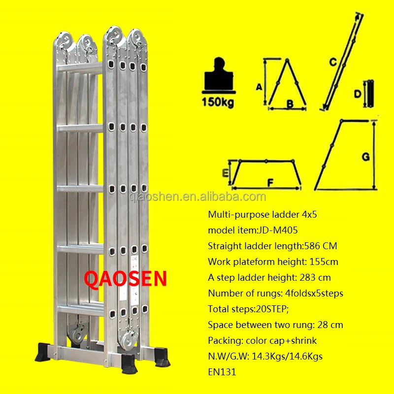4x5 Aluminium Multifunctional ladder 20 Steps Ladders 4 fold ladder Small Hinge