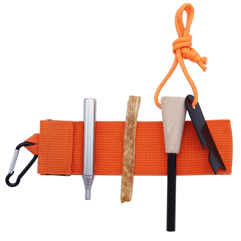 
Pocket Survival Kit Contain Fire Bellows Wood Handle Flint Fire Starter with Fatwood 