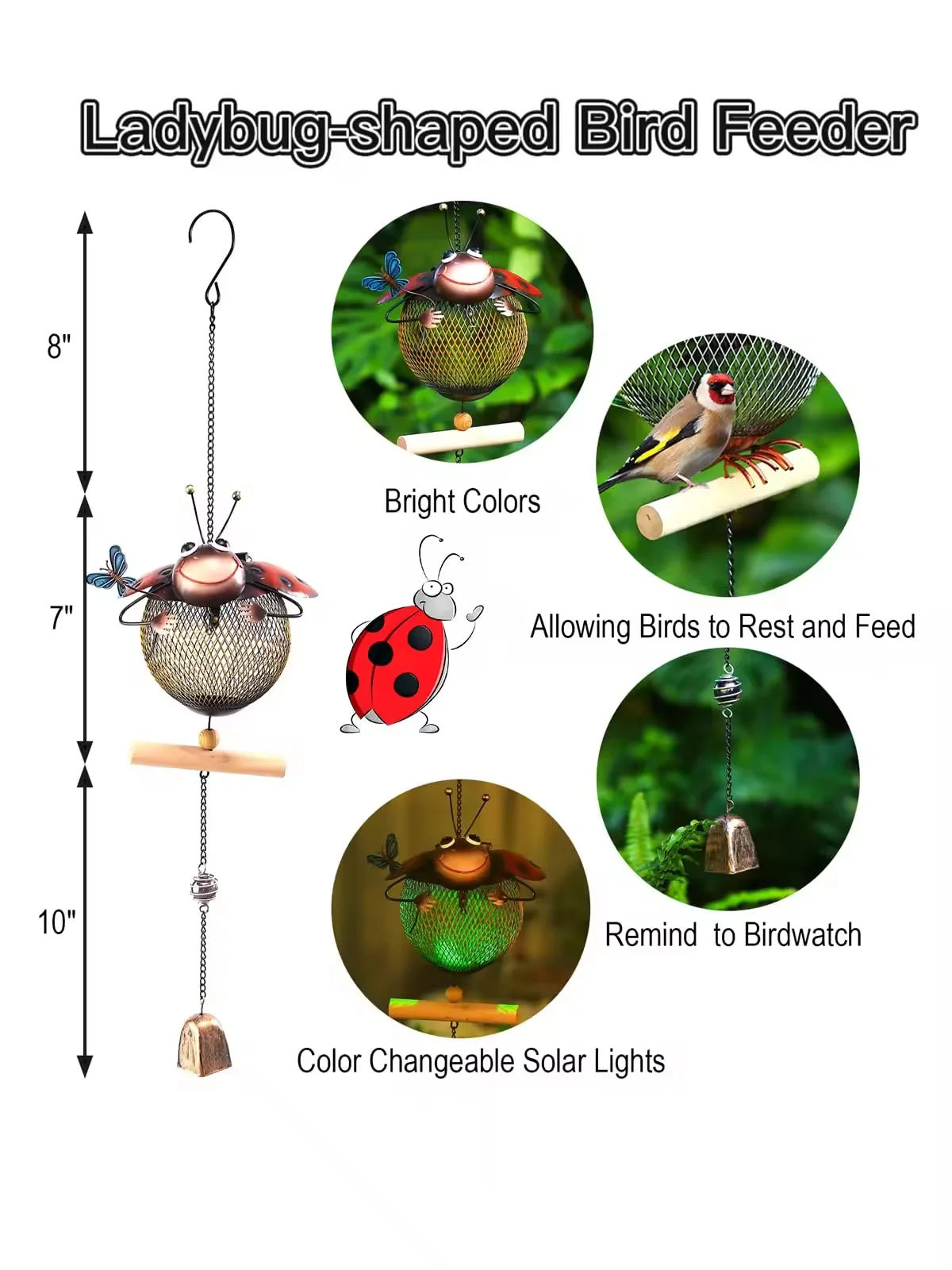WILDMX Ladybug Shape Bird Feeder Cute Animal Garden Ornament Squirrel-proof Bird Feeder Decorative Garden Gift for Bird Lovers
