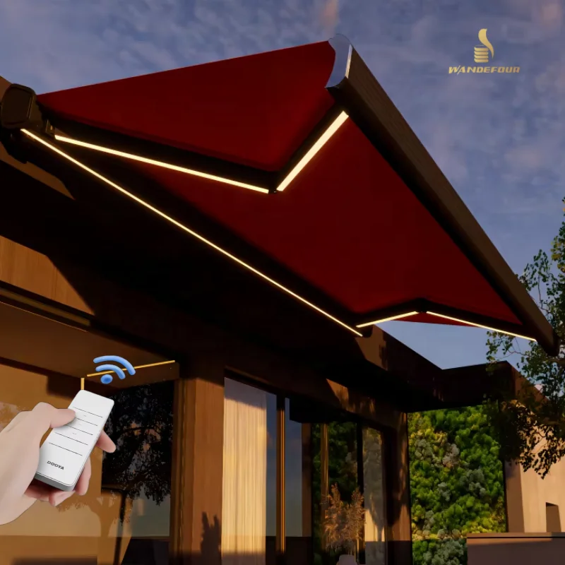 4M width awning outdoor swimming pool canopy  remote control retractable full cassette automatic awning with LED