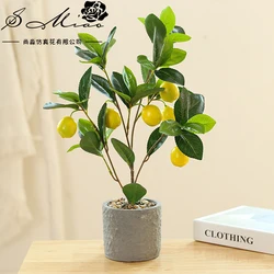 Artificial cherry lemon orange pepper tree and plastic pot bonsai office decor