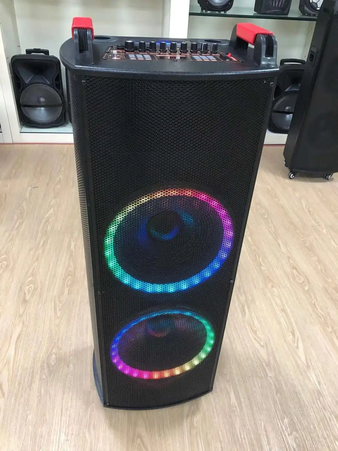 Chinese manufacturer sound active trolley wooden LED speaker for home use