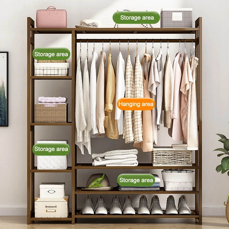 Living Room Modern Bamboo Clothes Hanger Rack Home Bedroom Hat Coat Clothes Storage Hanger Stand Shelves