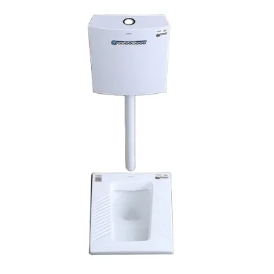 Orissa Household Engineering Porcelain Squat Toilet Set Pan Type with Induction Foot Valve Flushing Tank Squat Stool Bathrooms