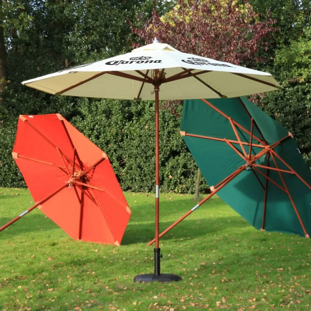 Custom 2m 3m 4m Square Outdoor Patio Pole Umbrella for Cafe Coffee Advertising Sun Shade Bamboo Wooden Beach Umbrella