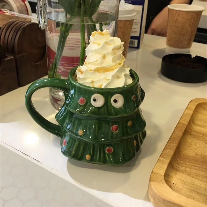 Tea Mugs 3D Christmas Tree Ceramic Milk Coffee Water Cup Mug Couples Xmas Gifts