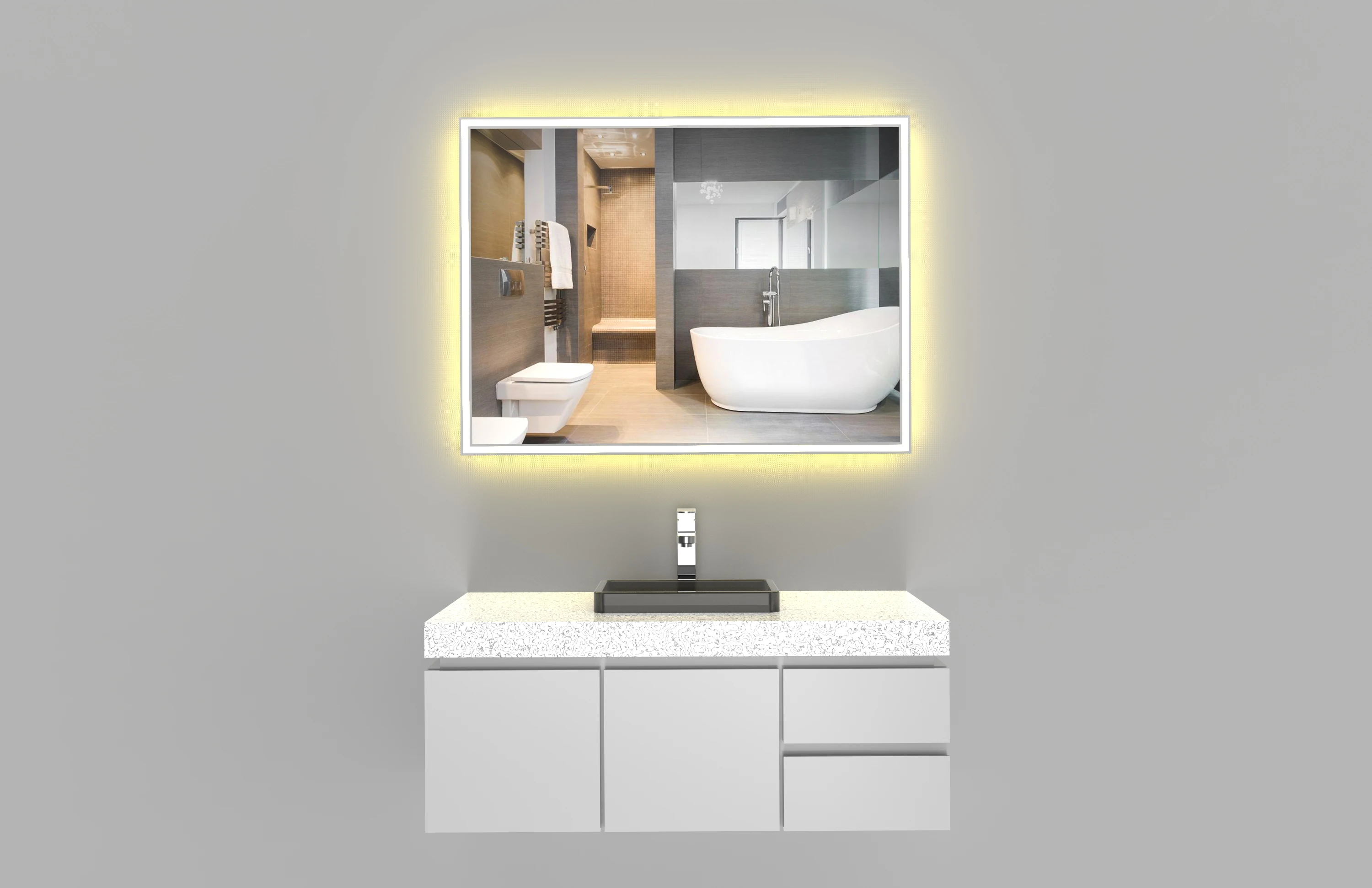 Halo Mirror With Inner And Outer Edges-3CCT 85W Recently Released Products LED Mirror Light For Hotel Project