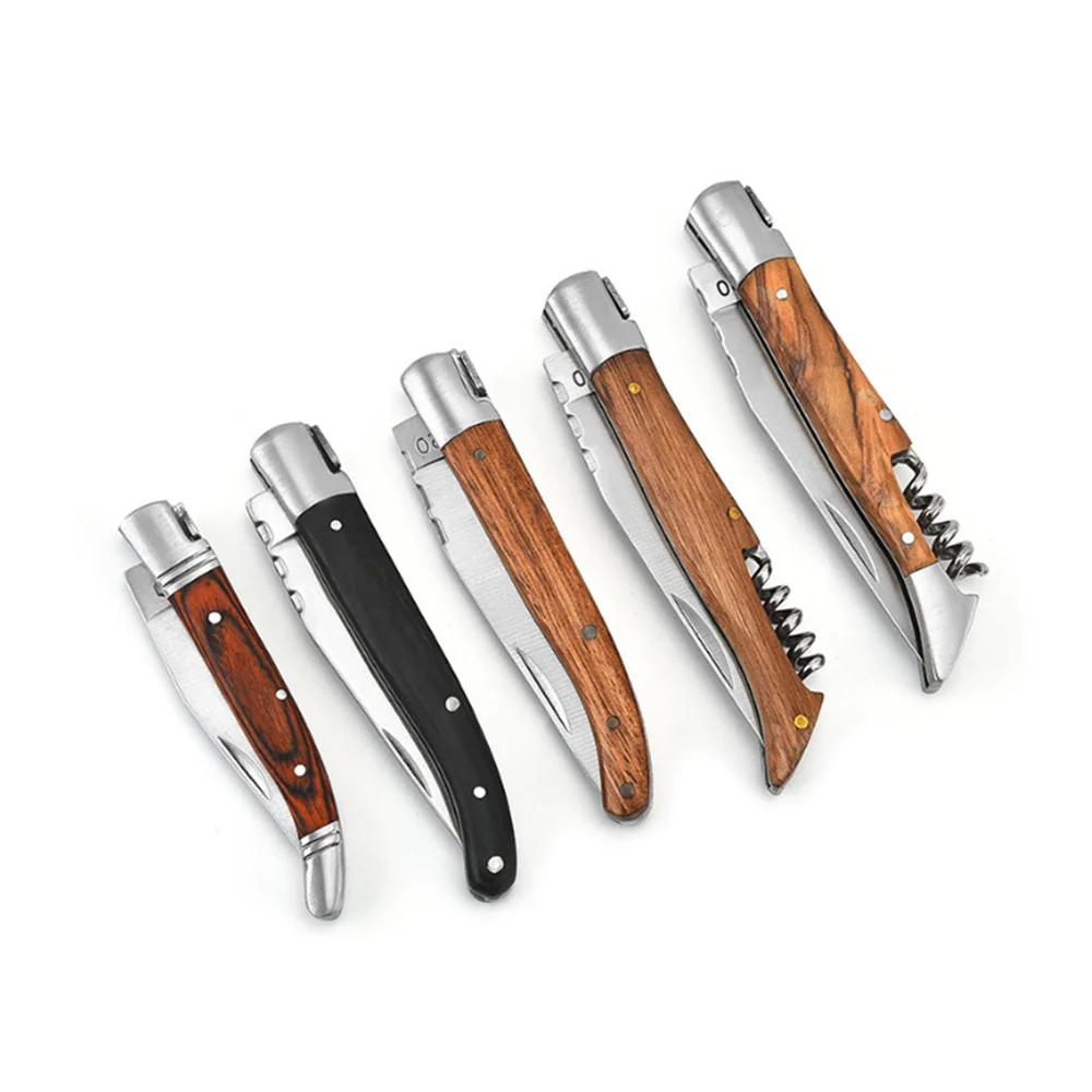 high quality French wooden handle multifunction Laguiole folding pocket knife with Corkscrew