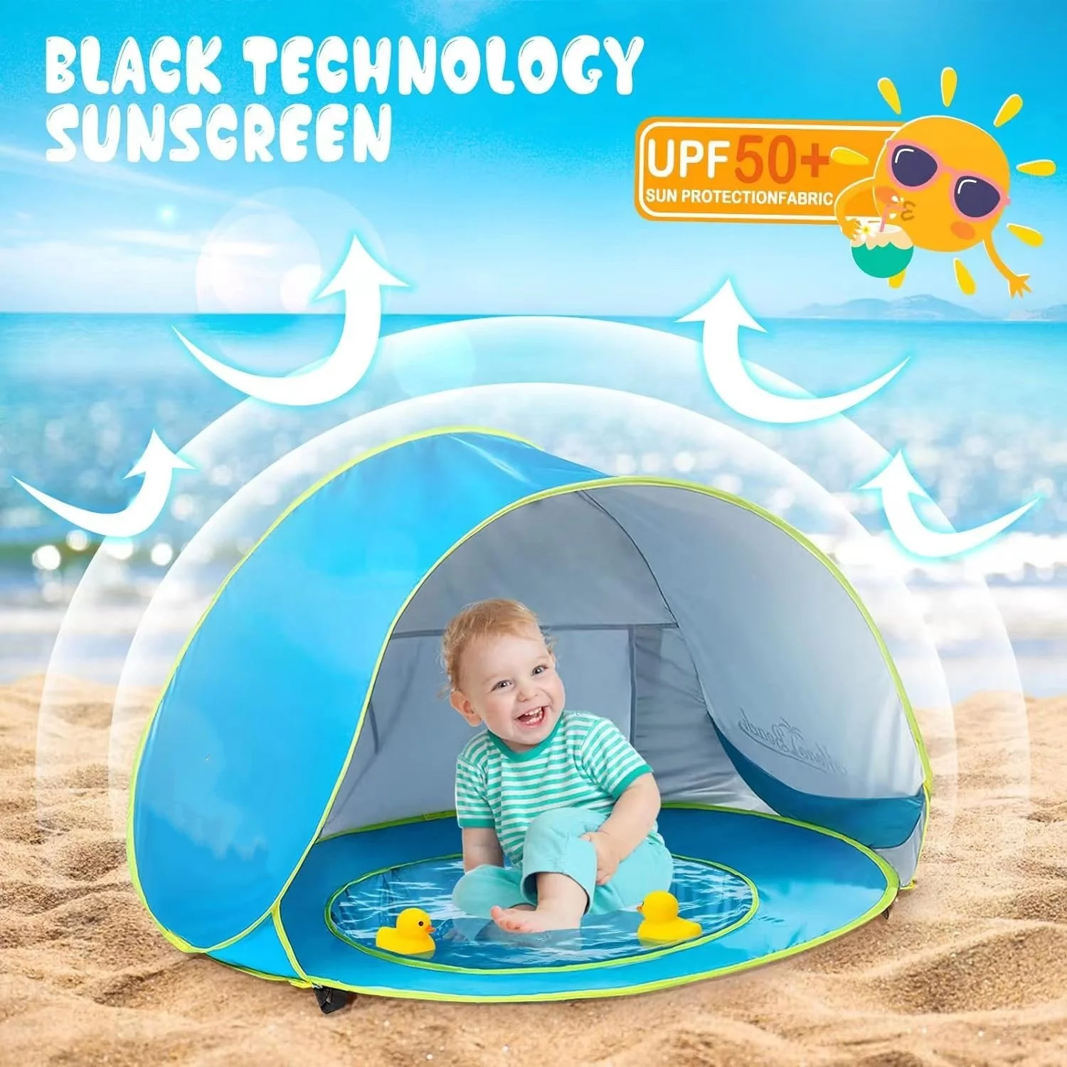 Factory direct sales Children Waterproof Pop Up Sun Uv-protecting Sunshelter Baby Beach Tent With Pool