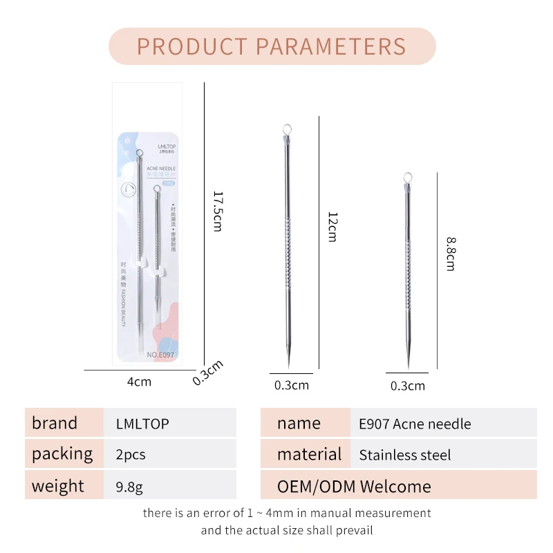 LMLTOP Private Label Acne Needle Sets Face Skin Care Acne Blackhead Removal Needles Kit Stainless Steel Pimple Extractor E097