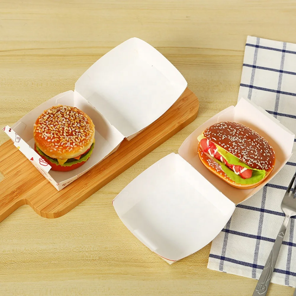 Biodegradable Take Away Food Boxes Food Packaging Hamburger Box Snack Box Square French Fries Fried Chicken Nuggets Carton Paper