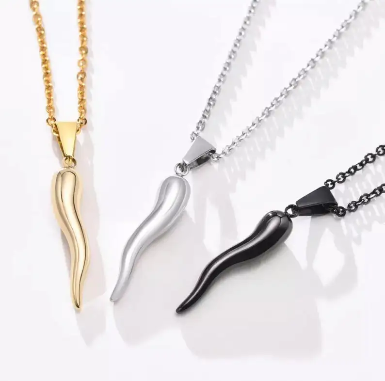 Оптовая продажа с завода ожерелье из нержавеющей стали золотистого черного и серебристого итальянского рога