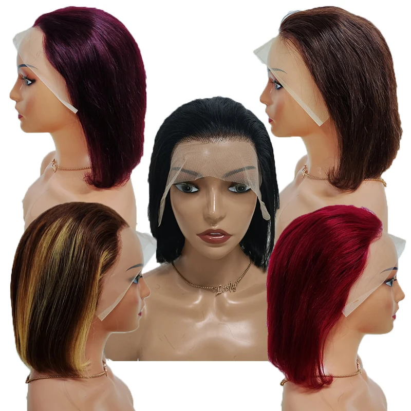 Promotion Straight Bob Lace Wigs 13x4 Ear to Ear Lace Frontal 99J Cheap Short Cut 4# Virgin Human 12 14 16 inch Wigs Wholesale