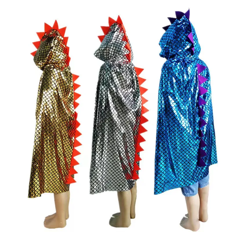 Kids Halloween Carnival Party Costume Dinosaur Cape Dragon Hooded Cloak for Boy Girls Cosplay Dress up Children Unisex 110x90cm