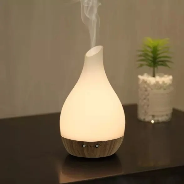 
Frosted Glass Vase Shape Natural Bamboo Ultrasonic Warm Light Scent Electric Diffuser 
