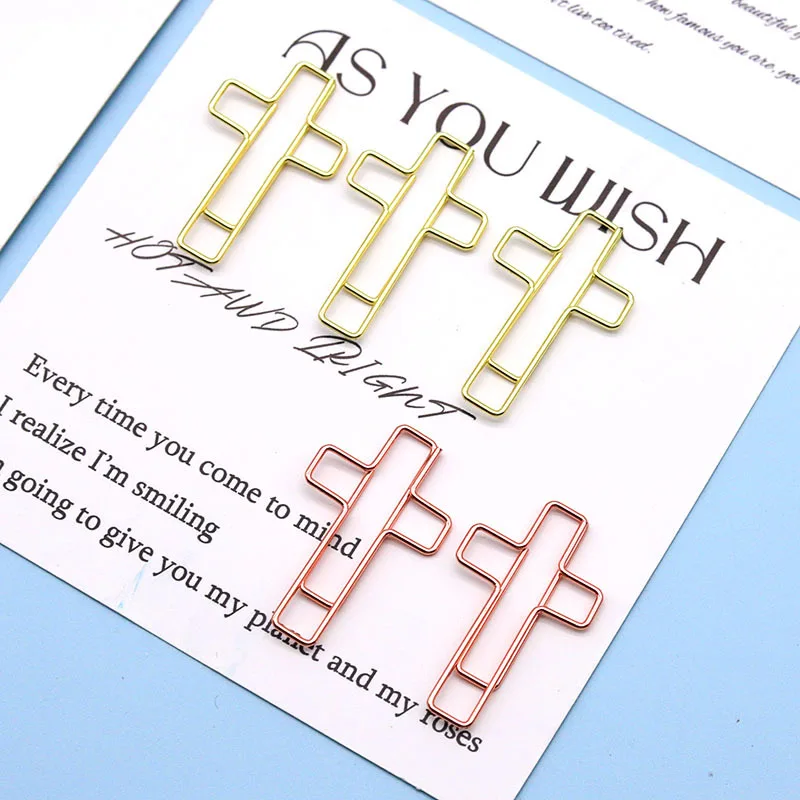 Cross-Shaped Bible Paper Clips Metal Plastic Steel Memo Planner Clip Bookmark for Christians