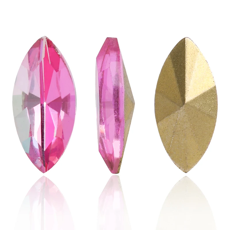 Xichuan Glass Loose Pointback Navette Shape Glue On Supplies K9 Fancy Stones Jewelry Rhinestone Nail Art Accessories