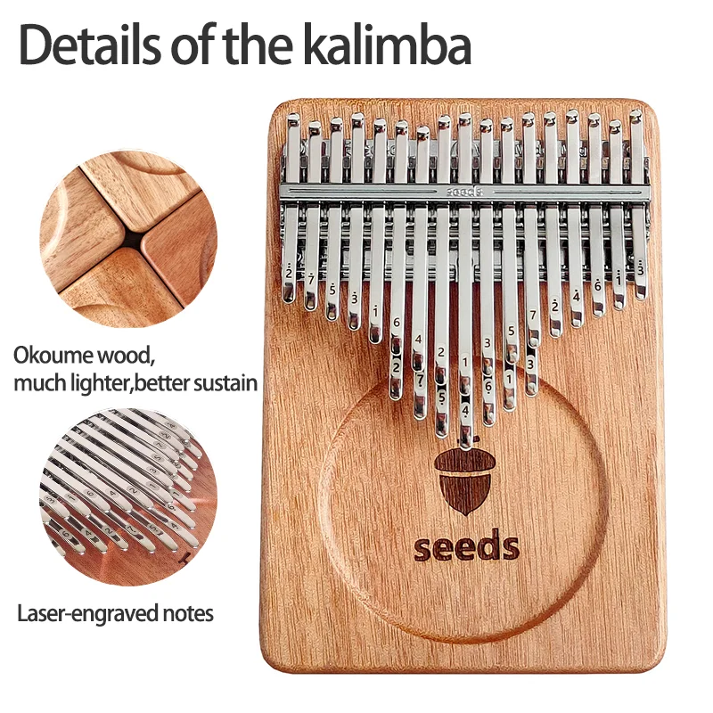New 21 Keys Seeds Okoume Wood Kalimba Accurate Tuning 2 Layers Keys Thumb Piano Finger Piano Kalimba For Beginners