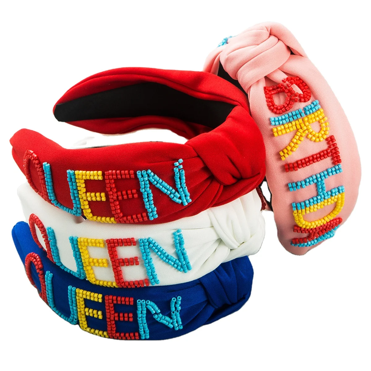 QUEEN BIRTHDAY Letter Handmade Beads  Knot Fabric Hairbands