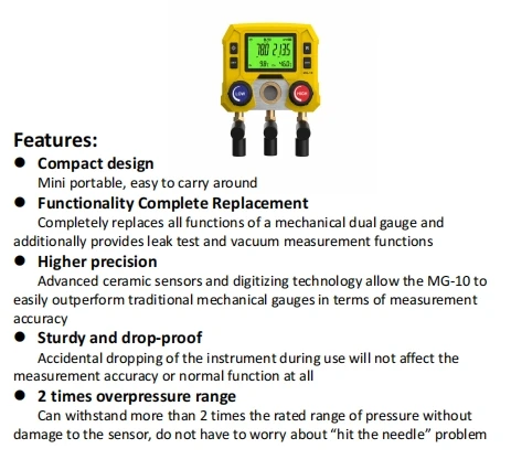 HOT portable MG-10 Multi-functional  HVAC pressure Gauge Digital Manifold Gauge for 88 types Refrigerant leakage detection