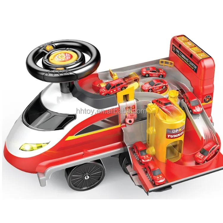 2 in 1 Multifunction Electric Garage Parking Lot Toy Fire Fighting Race Tracks Ride On Car Toy