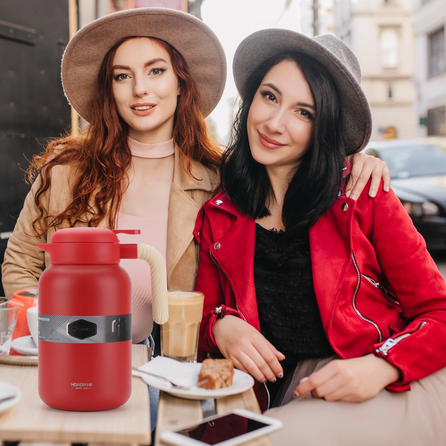 1300ml 2000ml Double Wall Stainless Steel Vacuum Insulated Coffee Carafe Thermos Hot Water Tea Pot with Wood Grain Handle