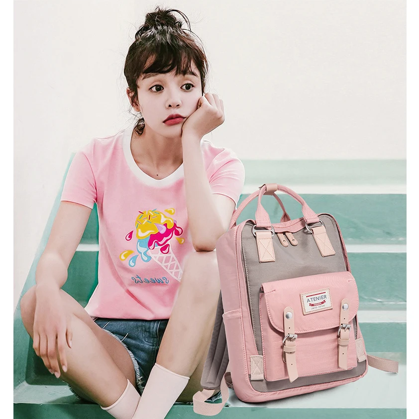 Japanese and Korea Girls Fashion Large Capacity Candy Colors Canvas Vintage Laptop Travel Bags School Backpack