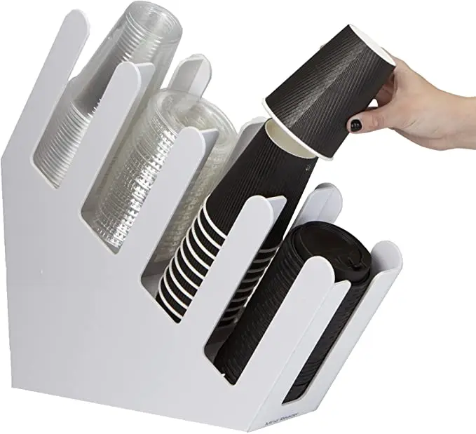 Wholesale 4 Grid Upright Paper Cup & Lid Dispenser Holder Coffee Condiment Organizer Tea Shop Storage Shelf