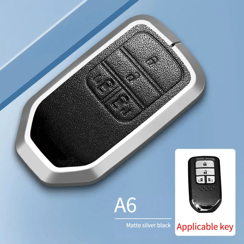 A6 for Honda Key Fob Cover Accord Civic Pilot Odyssey CRV Fit Accessories Smart Remote Car Key Case Metal Silver