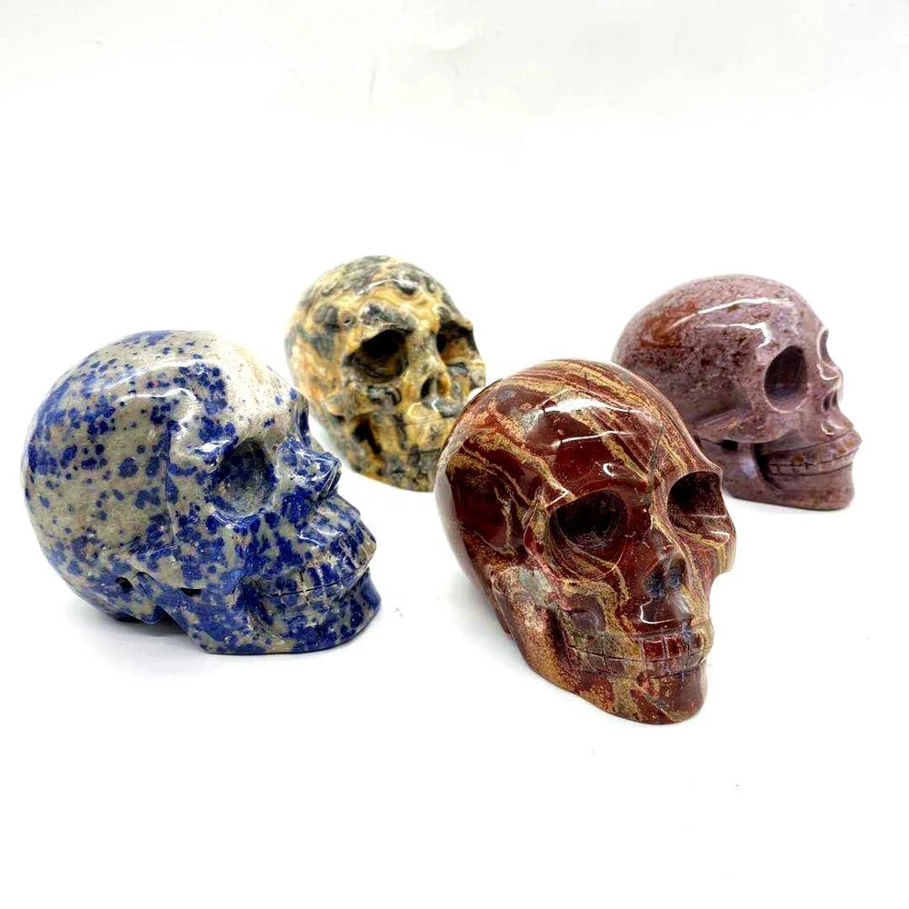 High quality hand carved natural crystal skull art sculpture folk crafts rainbow jasper skull for decoration