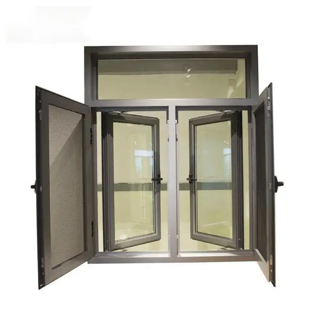 Customized skylight roof windows opening 180 degree nigeria  aluminum opening DOUBLE casement glass window with mosquito net