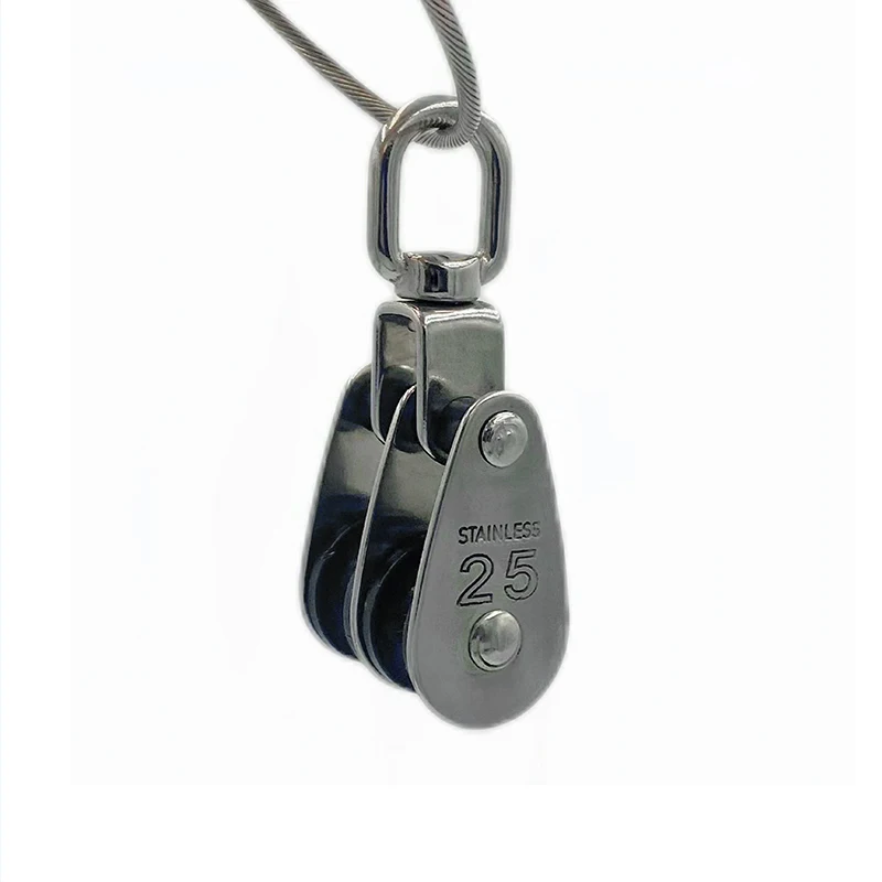 Wholesale Stainless Steel Pulley Swivel Toggle Eye Pulley Block Double Sheaves Marine Hardware Wire Rope Fittings