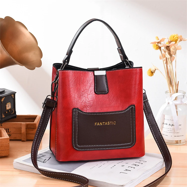 2022 New Arrival Hot Selling Designer Red Colour Female Shoulder Bag Sac Dos Minimalist Private Label PU Leather Bucket Hand Bag