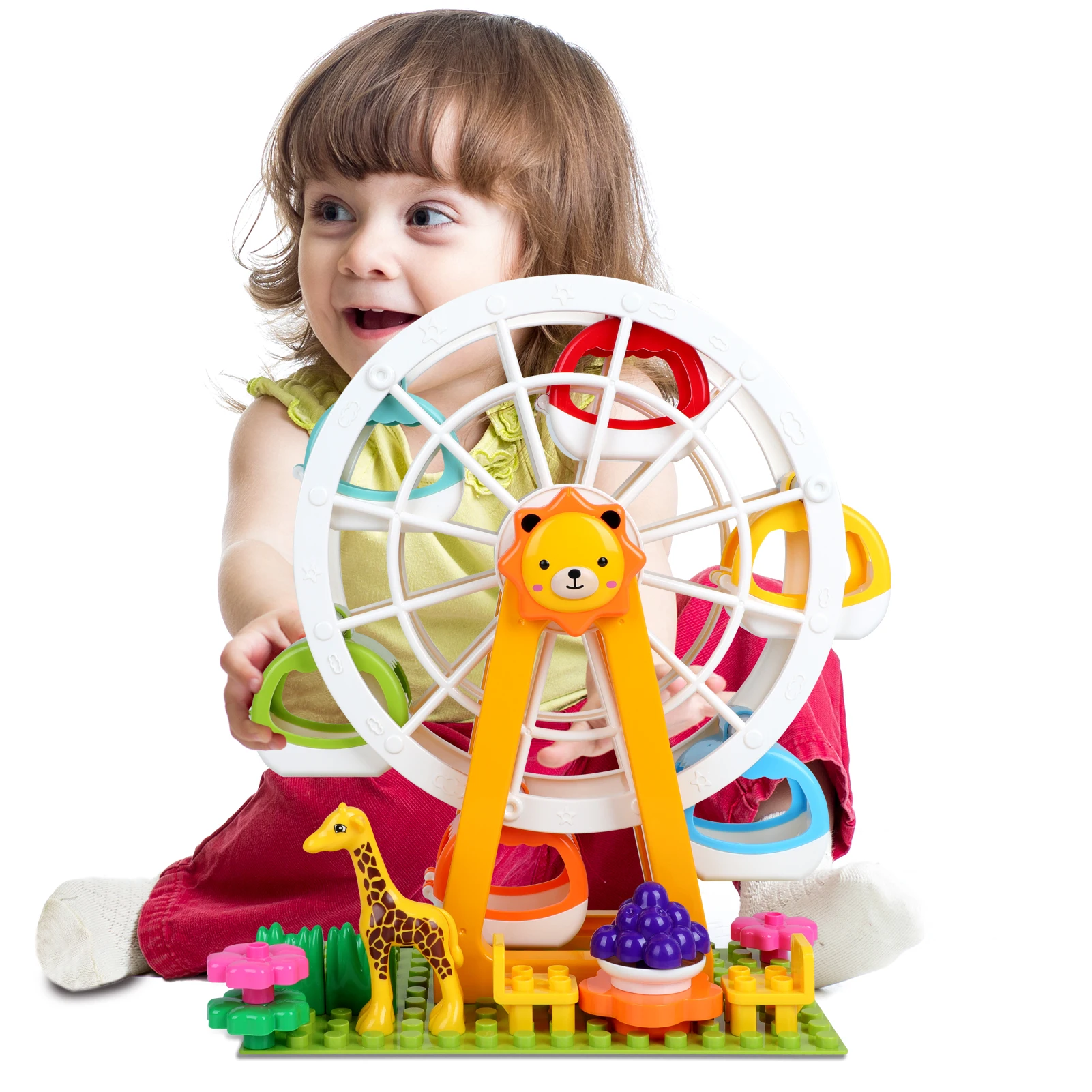 44PCS Ferris Wheel Building Blocks Sets, 3D Amusement Park Model Kit, Large Bricks Classic Creative Construction Toy for Toddler