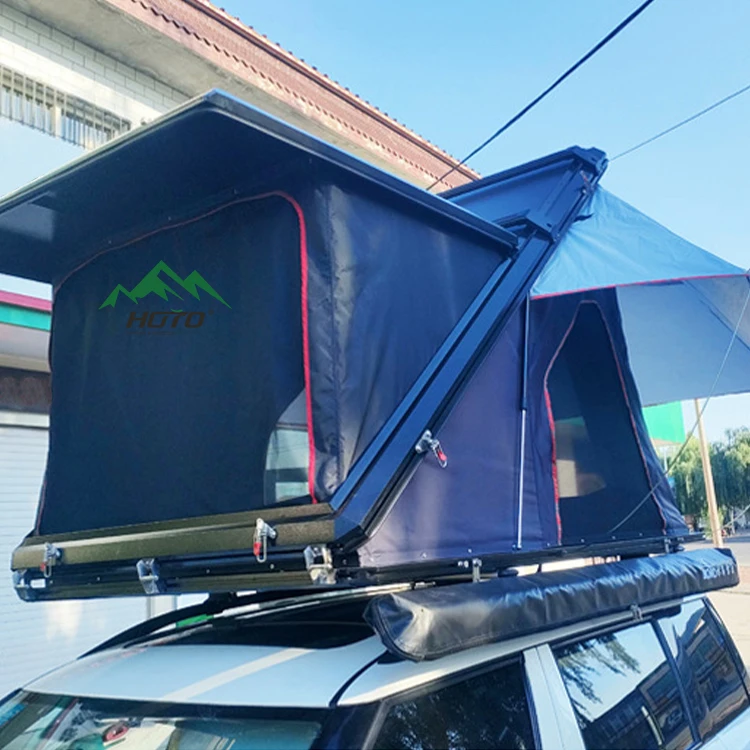 HOTO new design model rooftop tent aluminum hard shell z shape canvas slim tent box family car roof top tent for sale