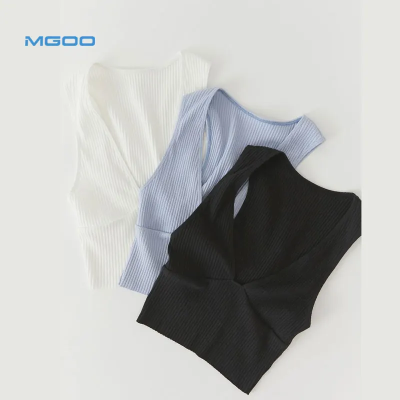 
MGOO Custom Soft and Stretchy Cotton Ribbed Knit Plunge Girls Tank Top 