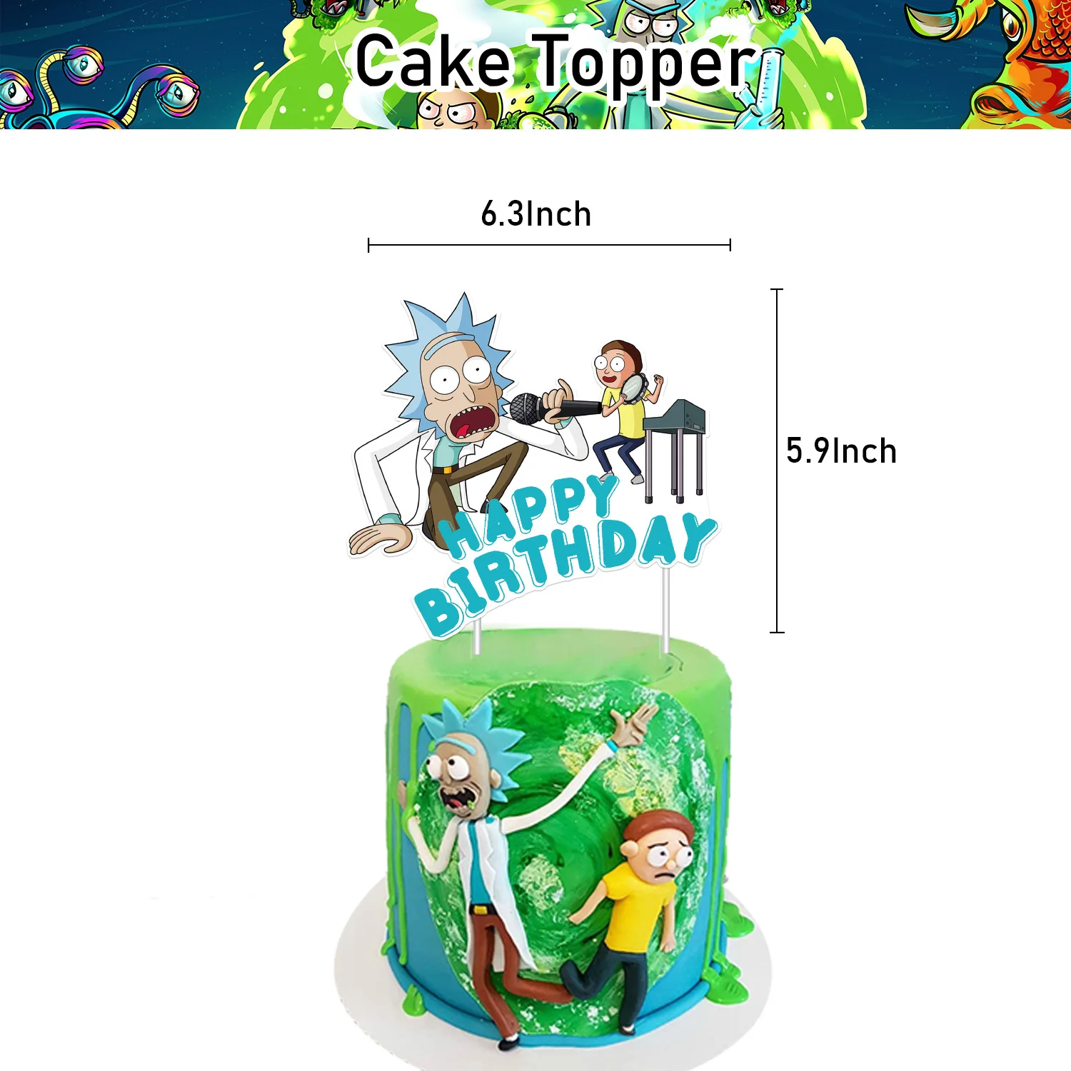 Rick And Morti Theme Birthday Party Decoration For Kids Pull Flag Latex Balloon Cake Arrangement Scene Decoration Supplies