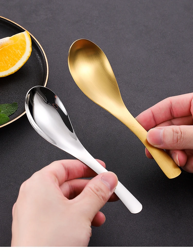 304 Stainless Steel Spoon Golden Kid Spoon Round rice Feeding food Serving Home Kitchen Parties school Classic Style Gold Silver