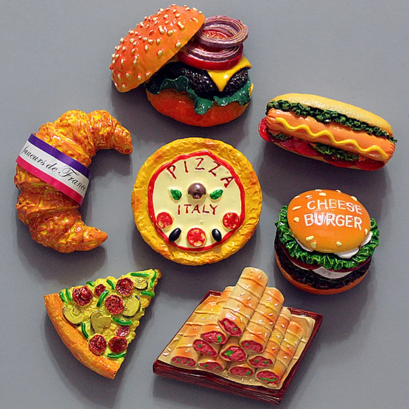 3D refrigerator magnet Creative funny resin fridge magnet Hamburger Croissant Donuts Home Decor