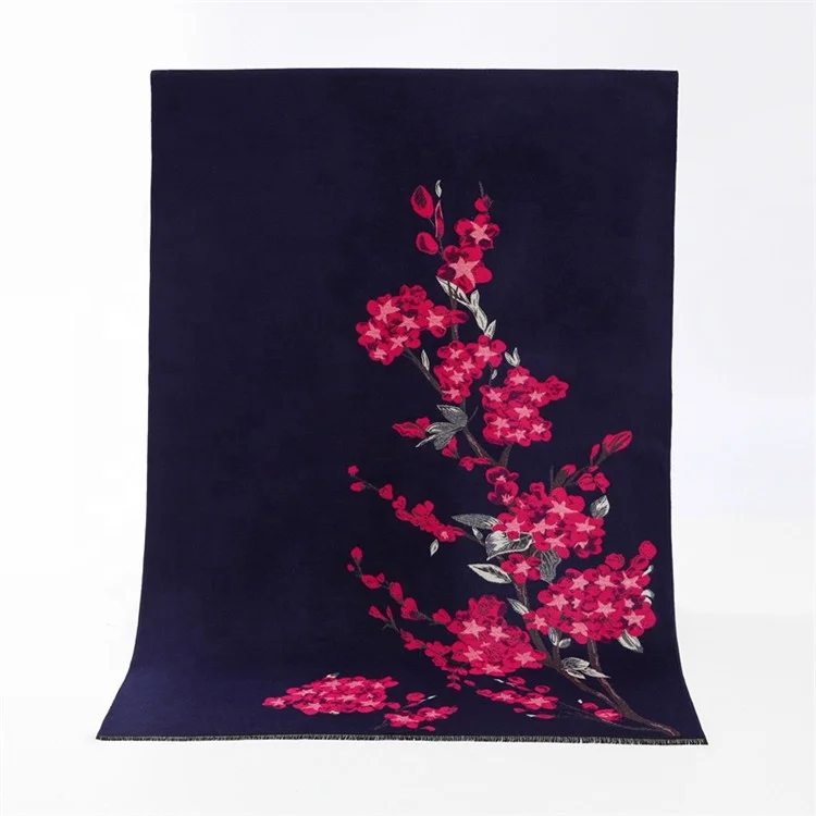 High Quality Best Selling Multiple Colour Jacquard Soft Winter Woman Scarf Shawl With Cherry Blossoms