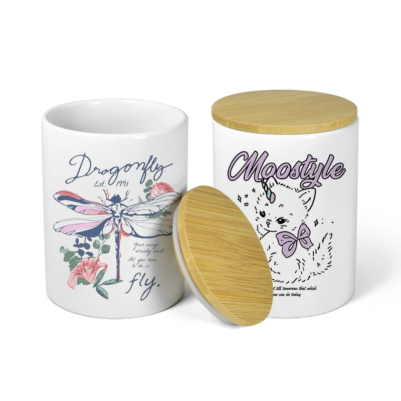 15oz sublimation white blanks custom ceramic candle jars with bamboo lid