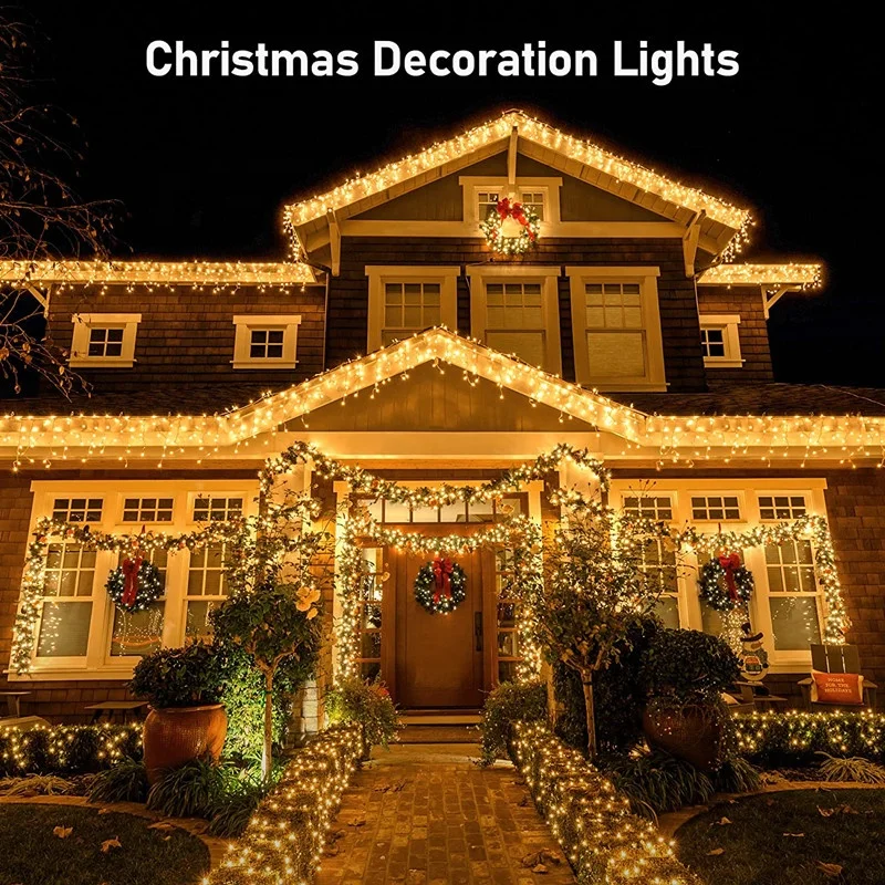 Icicle Lights Outdoor 10m 400 LED Waterproof Outdoor Christmas Lights 8 Modes Plug in Long Fairy Light